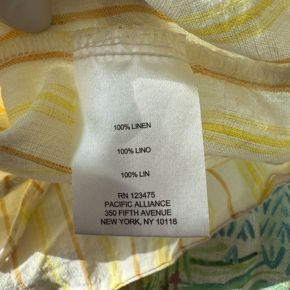 Ellen Tracy 100% Linen Boxy Striped Button Up Tie Front Retro Yellow Shirt L - Picture 4 of 4